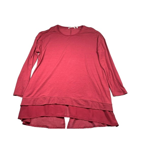 Soft Surroundings Womens Tunic Long Sleeve Stretch Knit Chiffon Trim‎ Large - Picture 1 of 7